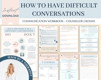 How to have difficult conversations. communication workbook planner, conversation skills, Assertive Communication Tool, Therapist, therapy