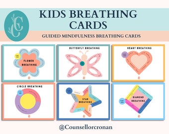 Kids shape breathing cards, mindfulness activities calming down corner social emotional learning teaching tools, toddler behavior management