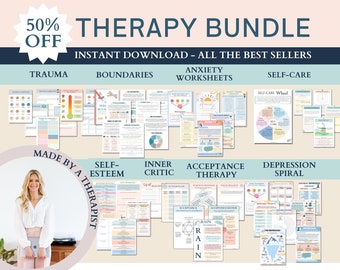 Therapy mega bundle worksheets, counselling tools, psychologist resources, psychoeducation, trauma, depression, anxiety triggers, Dialectics