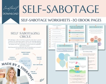 Self sabotage quiz, therapy worksheets, self love journal, self sabotaging, therapy games, therapist office, school counseling resources,CBT