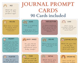 Journaling prompt cards, affirmation cards, self esteem workbook, anxiety cards, Social psychology, Mindfulness Cards, conversation cards,