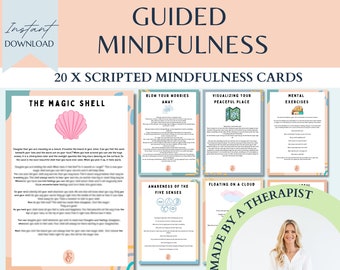 Begeleide mindfulnesskaarten, hand-outs voor gescripte meditatie, therapiekantoorinrichting, therapieformulieren, therapiewerkbladen, counselingtools, SEL, CBT