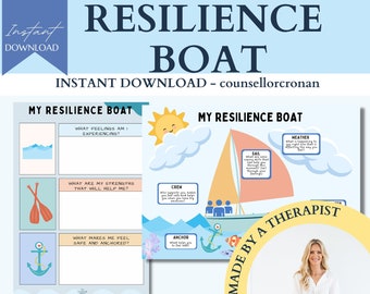 Resiliency boat worksheets, kids feelings, growth mindset, social emotional learning, classroom activities, SEL, play therapy, counselling