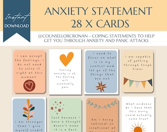 Anxiety cards, coping skills, therapy tools, mindfulness cards, DBT, therapist office, therapy office decor, social psychology, anxiety, CBT