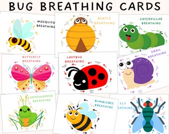 Bug breathing cards, kids mindfulness cards, coping skills, coping strategies, anxiety relief, finger tracing, calming cards, CBT, therapy