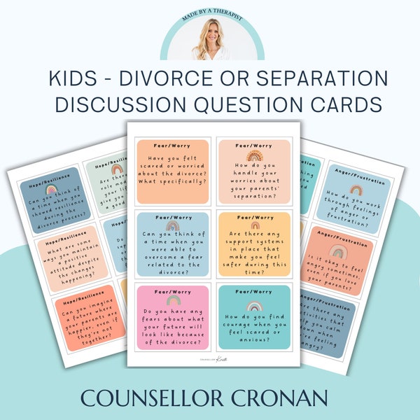 Divorce Conversation Cards for Kids and Parents, kids therapy, child therapy resources, therapy forms, parent divorce, family therapy