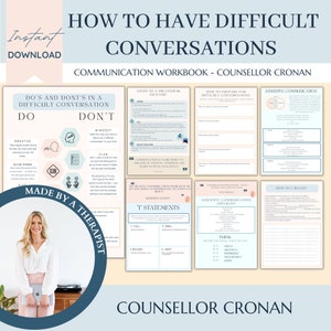 How to have difficult conversations. communication workbook planner, conversation skills, Assertive Communication Tool, Therapist, therapy