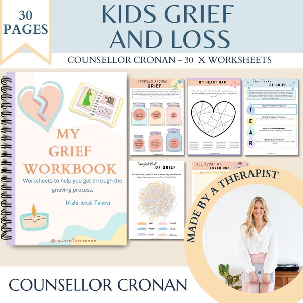 Grief workbook, Grief journey journal, therapy office decor, kids feelings, mental health resources, social and emotional learning, CBT