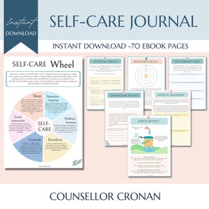 Self care journal, self care workbook, self love, burnout, stress management, manifestation, wellness journal, nutrition planner, therapy image 1
