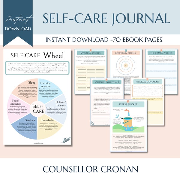 Self care journal, self care workbook, self love, burnout, stress management, manifestation, wellness journal, nutrition planner, therapy