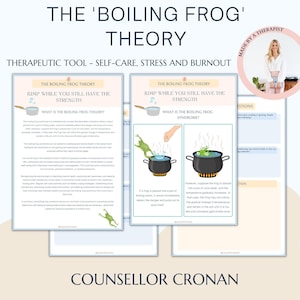 The Boiling Frog Theory self-help worksheets, therapy workbook, self-care, burnout stress management, journaling, psychoeducational book