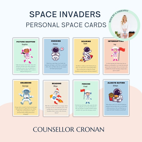 Space Invader Cards, personal boundaries, personal space, protective behaviors, kids safety, social-emotional learning, SEL, growth mindset