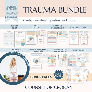 Trauma 50% off Therapy Bundle PTSD Worksheet BPD Coping, self-worth,Narrative Therapy, Safety Plan, Crisis Therapy, Cognitive Distortion