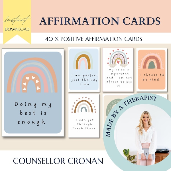 Affirmation cards, positive quote flash cards, affirmations cards, self esteem, confidence, self care, therapy office decor, self love, cbt