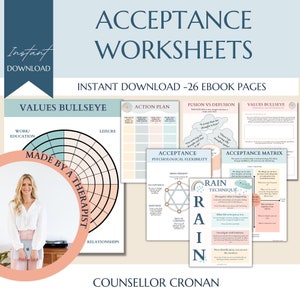 Acceptance therapy worksheets, cognitive flexibility, values bullseyes, therapy office decor, therapy tools, therapy worksheet, GAD, anxiety