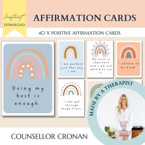 Positive affirmation cards, mindfulness cards, affirmation cards, therapy worksheets, therapy tools, counselling tools, positive cards,