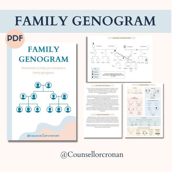 Fogli di lavoro sul genogramma familiare, fogli di lavoro sulla terapia, sistemi familiari, genogramma, albero genealogico, arredamento dell'ufficio terapeutico, risorse terapeutiche, terapista