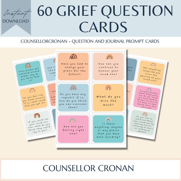 Grief and loss question and affirmation cards for kids and teens, therapy resources, mental health bereavement, conversation cards, icebreak