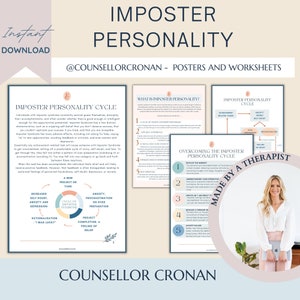 Imposter personality cycle worksheets, therapy office decor, therapy worksheet, self esteem confidence, inner critic, CBT worksheet, anxiety