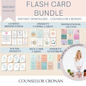 Paquete de tarjetas didácticas con un 50 % de descuento, tarjetas con habilidades para afrontar la ansiedad, guión de atención plena guiada, ansiedad social, cuidado personal, citas inspiradoras de autoayuda