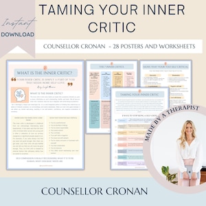 Inner critic workbook, self help, self healing, mental health journal, self love, thought challenging, emotional wellness, therapy tools