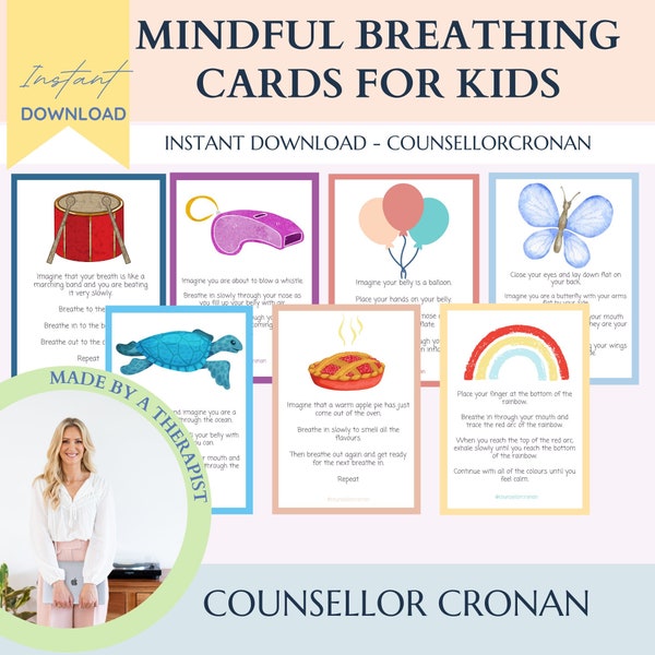 Mindfulness Breathing Cards, mindful cards, Calming Corner, Calming Strategies, Psychology tools, Anxiety relief, coping skills, SEL