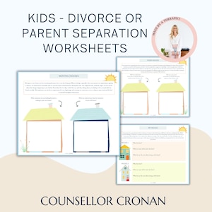 Parent separation or divorce worksheets for kids, my houses, therapy resources, social-emotional learning, positive mindset, change for kids