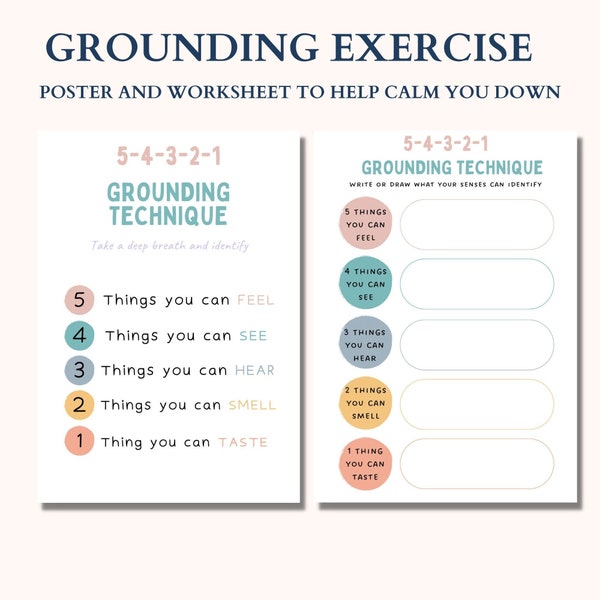 Grounding exercise worksheet, therapy workbook, therapy worksheets, 5 4 3 2 1 grounding, therapy tools, therapy resources, therapy, cbt