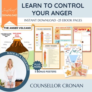 The anger cycle workbook, anger journal, anger iceberg, anger management, therapy office decor, social emotional learning, counselling
