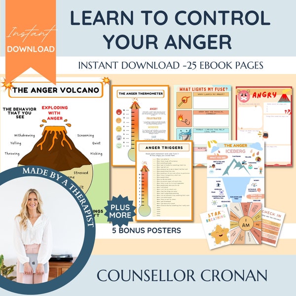 Cahier d'exercices sur le cycle de la colère, journal de la colère, iceberg de la colère, gestion de la colère, décoration de bureau pour thérapie, apprentissage socio-émotionnel, conseil