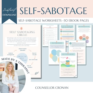 Self sabotage quiz, therapy worksheets, self love journal, self sabotaging, therapy games, therapist office, school counseling resources,CBT