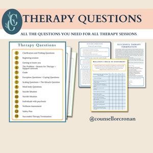 Therapy Questions, therapy notes, Counseling Questions, Open-ended Conversation Starters, Therapy Cheat Sheet, Clinical Notes, Intake forms