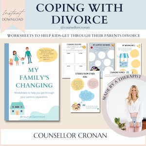 Divorce worksheets for kids, separation journal, therapy office decor, therapy worksheets, therapy workbook, counselling resources, feelings