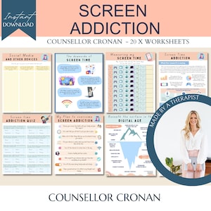 Screen time addiction worksheets, kids therapy, child therapist, psychologist resources, parenting tools, screen time habits, ipad addiction