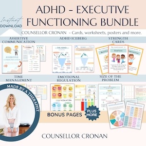 ADHD-Executive functioning worksheet bundle for kids, time management, self regulation, coping skills, ADHD skills, anxiety, therapy tools