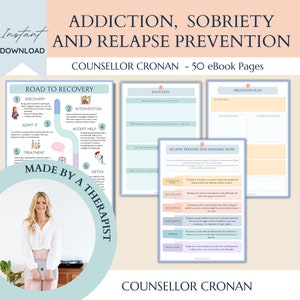 Sobriety Worksheets, therapy workbook, Recovery, Addiction, Sober Life, therapy office decor, therapist tools, Relapse Prevention Plan, image 1