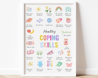 Healthy Coping Skills Watercolor Poster. Therapy Office Decor. Wall Art ...