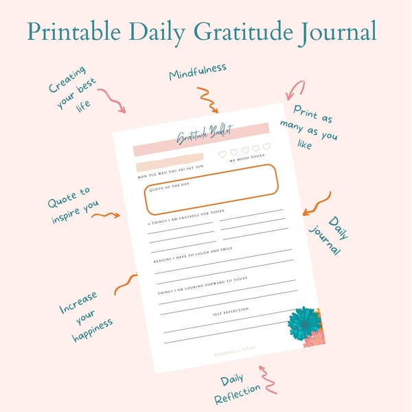 Gratitude Journal planner |printable  |instant  digital download | PDF A4, A5 and letter | self love | mental health help | mindfulness