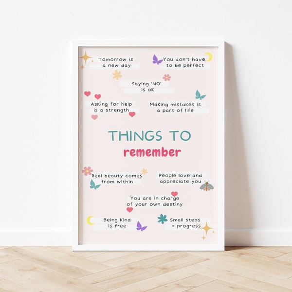 Daily affirmations wall art, teenage girl gift, mental health print, Emotions poster, digital download, therapist office, social psychology