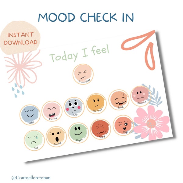 Mood check in poster, social emotional learning, calm down corner poster, feelings print, school classroom, Feelings poster, psychology