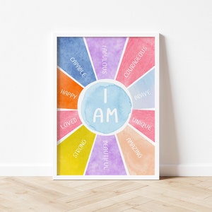 Ich bin Affirmationen Poster. Therapie Büro Deko. Positiv Denken. Wandkunst. Schlafzimmer Dekor. Raumplakat. Therapeutenbüro. Seelische Gesundheit