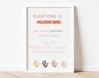 Welcome sign Print, wall art, office decor, equality print, digital download, mental health, psychologist, counselling, Montessori