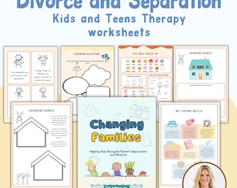 Divorce worksheets for kids, separation journal, therapy office decor, therapy worksheets, therapy workbook, counselling resources, feelings