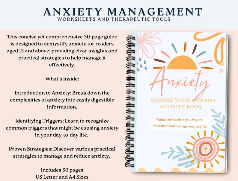 Anxiety bundle, anxiety worksheets, therapy tools, therapy worksheets, anxiety journal, therapy office decor, social psychology, DBT, CBT image 5