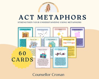 Acceptance therapy metaphor flash cards, Commitment therapy, therapist, anxiety relief, psychological flexibility, defusion, cognitive mind