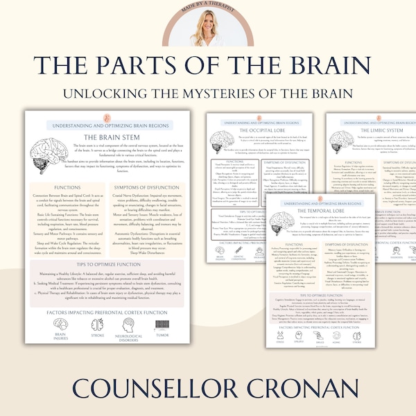 The Brain Parts Infographic handout. Clinicians, Brain regions, neuroplasticity, psychoeducational tool for mental health professionals