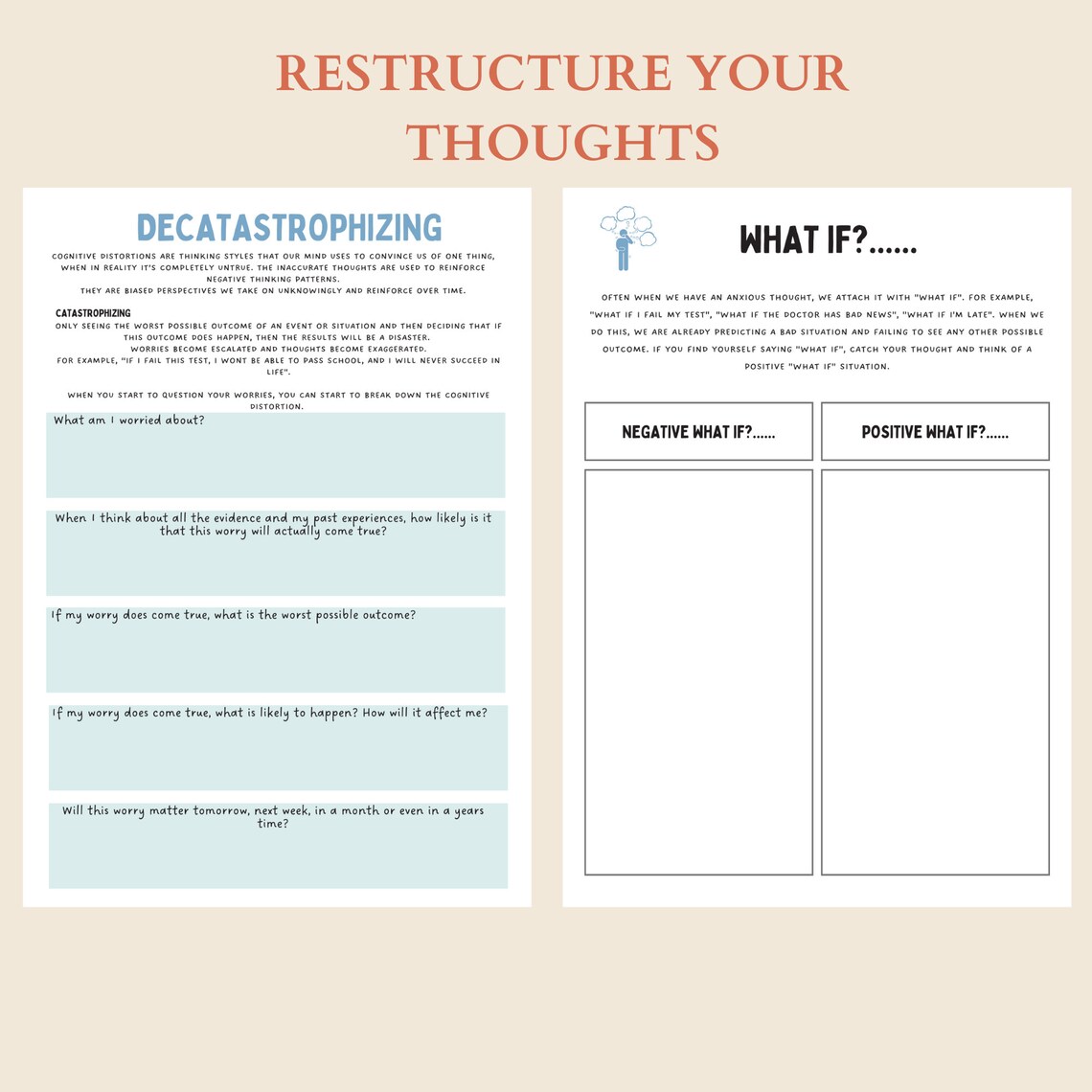 Cognitive Restructuring Worksheets Unhelpful Thinking Etsy