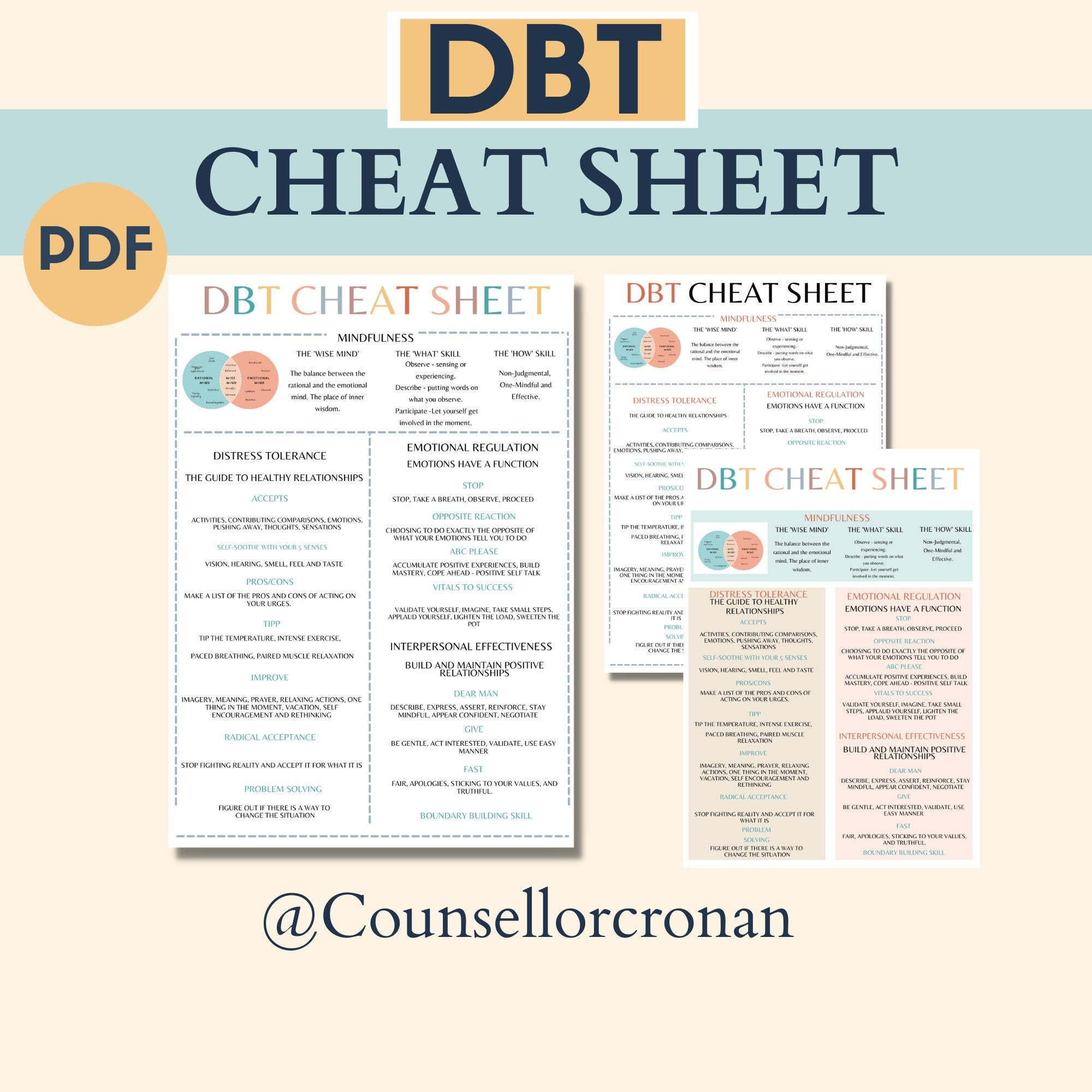 dbt cheat sheet printable therapy worksheet dbt therapy dbt etsy