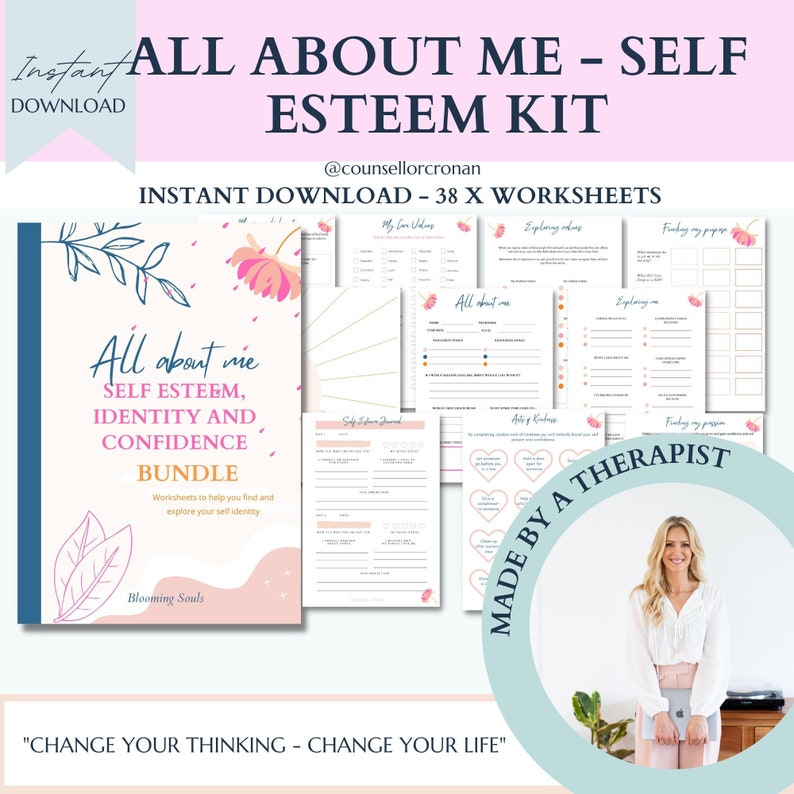 therapy worksheets etsy Self esteem worksheets therapy worksheets therapy resources image 1