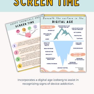 Screen time addiction worksheets, kids therapy, child therapist, psychologist resources, parenting tool, screen time, kids feelings. Planner image 6